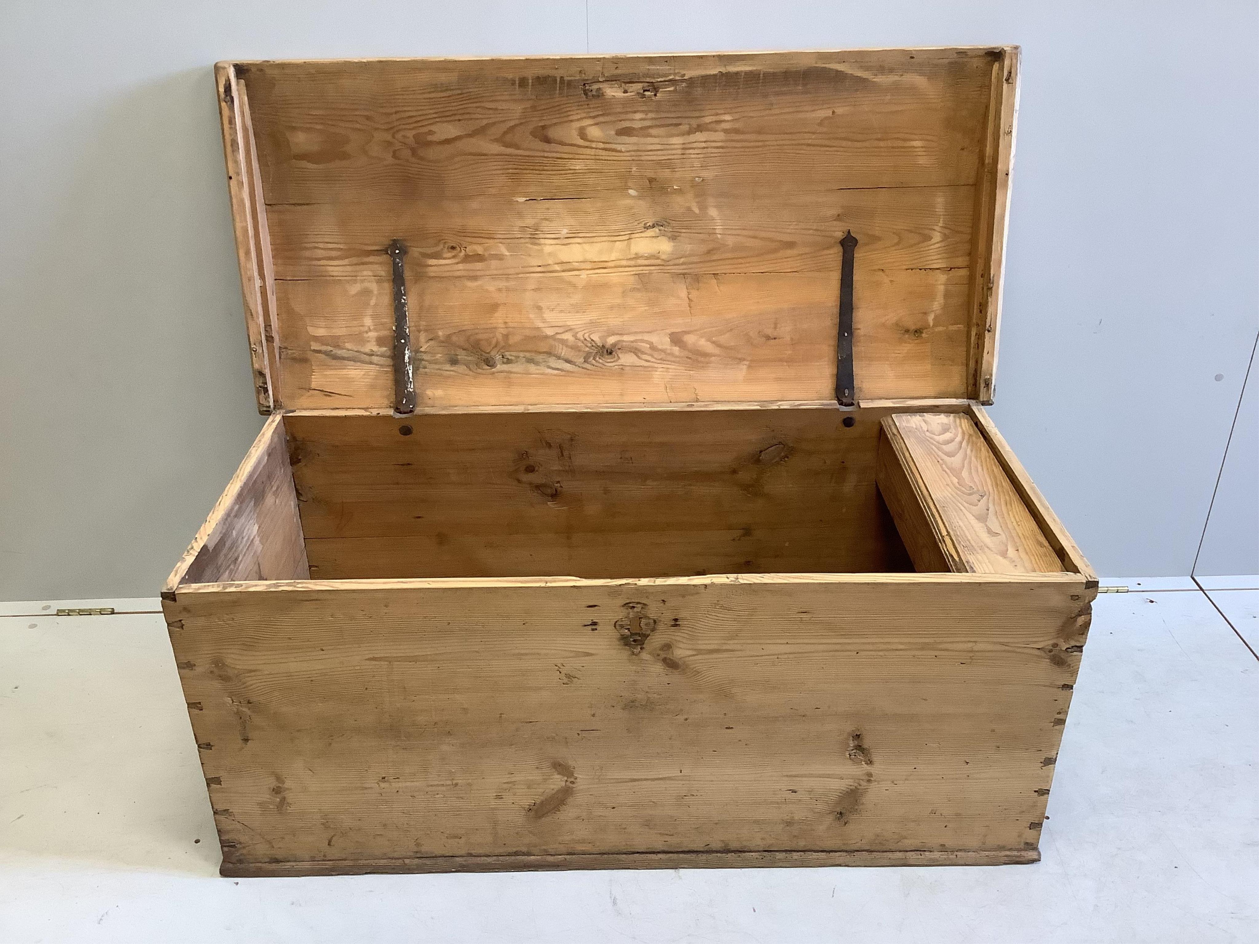 A 19th century Continental pine domed top trunk, width 127cm, depth 58cm, height 57cm. Condition - fair